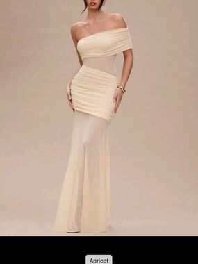 SHEIN Apricot One-Shoulder Ruched Evening Gown